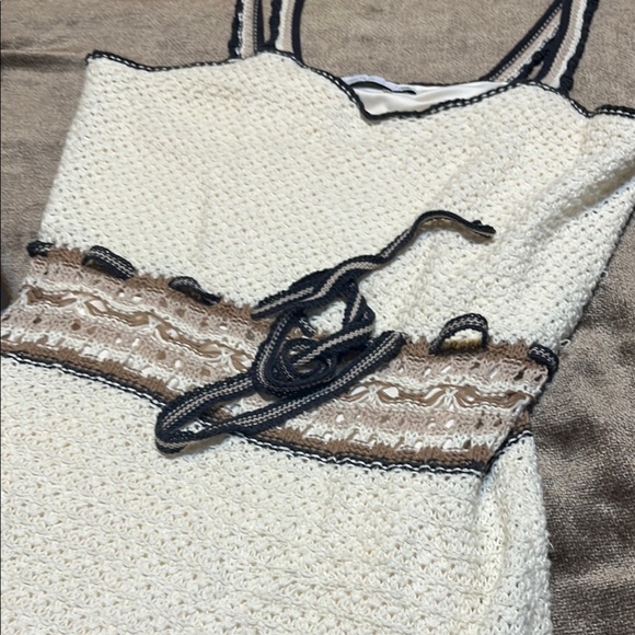 Greylin Cream Spaghetti Strap Crochet Sundress, Size Large - Picture 3 of 8